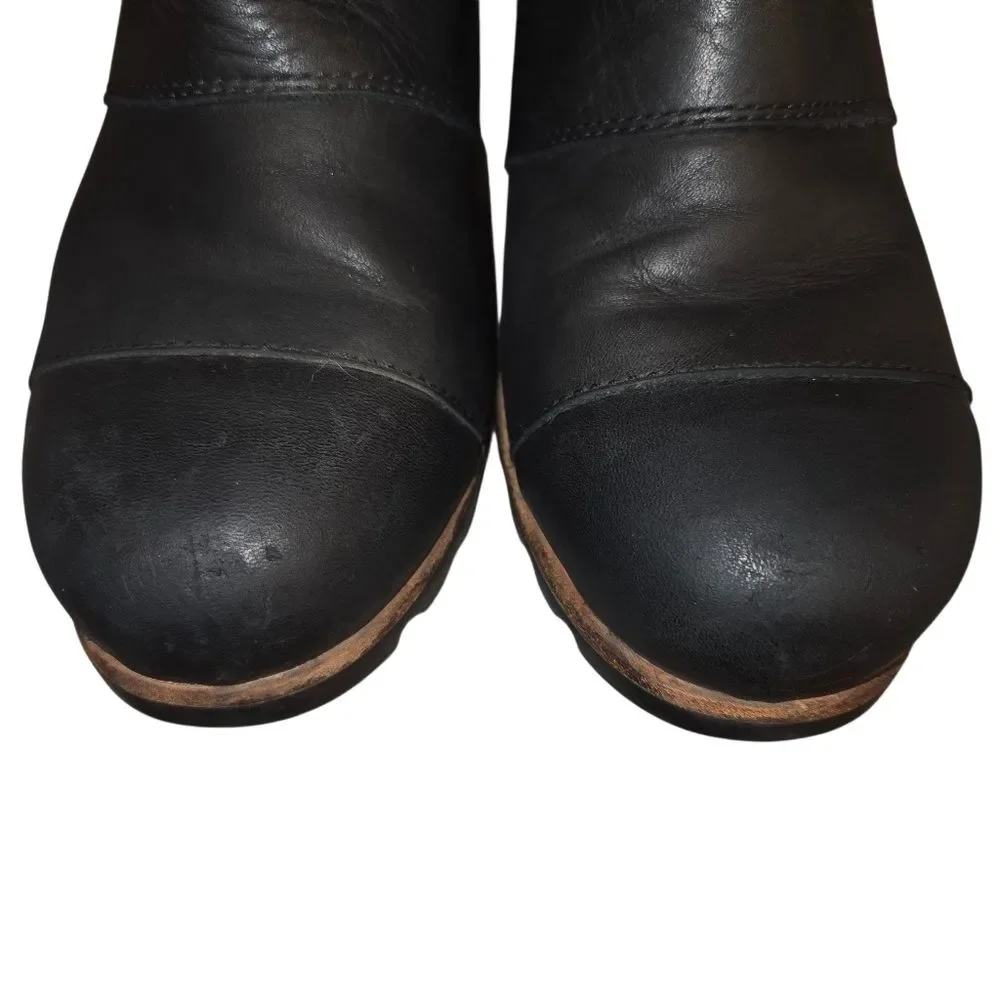 SOREL Womens Addington Chelsea Black Leather Chunky Heel Boots Size 9